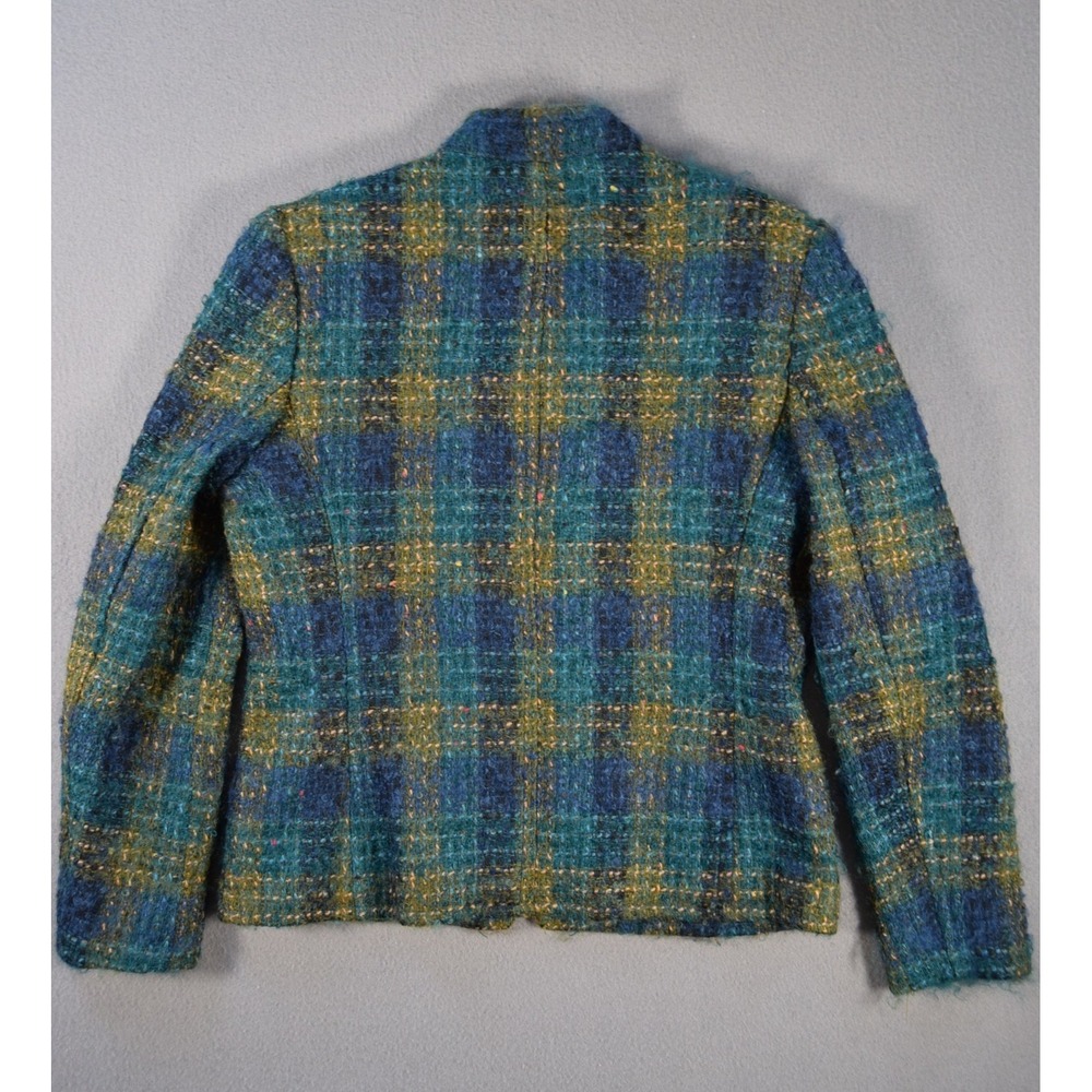 Jones New York Petite Jacket Womens 8P Wool Mohair Plaid Full Zip Fuzzy Blue - Picture 7 of 8